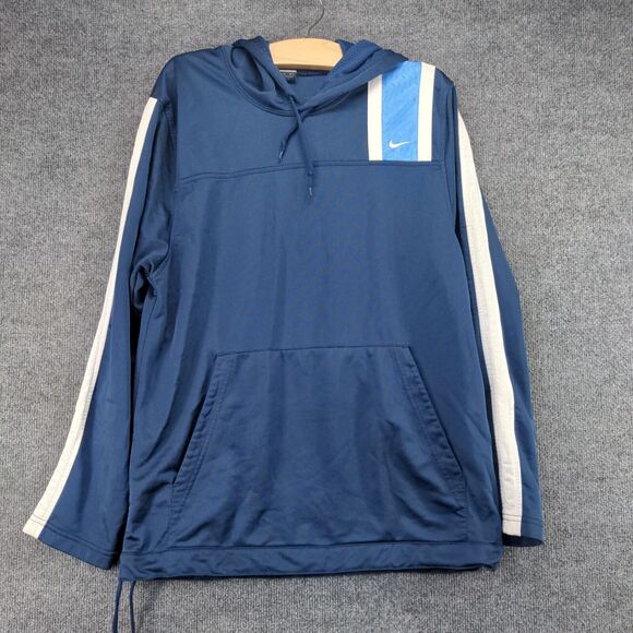 Nike Mens Pullover Hoodie Blue Medium Long Sleeve Shoulder Stripe - Picture 2 of 12